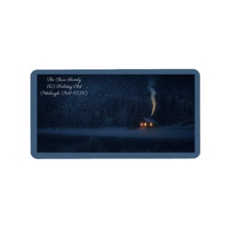 Winter Lakeside Cabin shipping Adressaufkleber