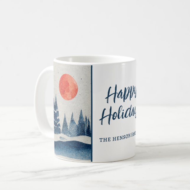 Winter Landscape Forest Moon Navy Blue Drawing  Kaffeetasse (Vorderseite Links)