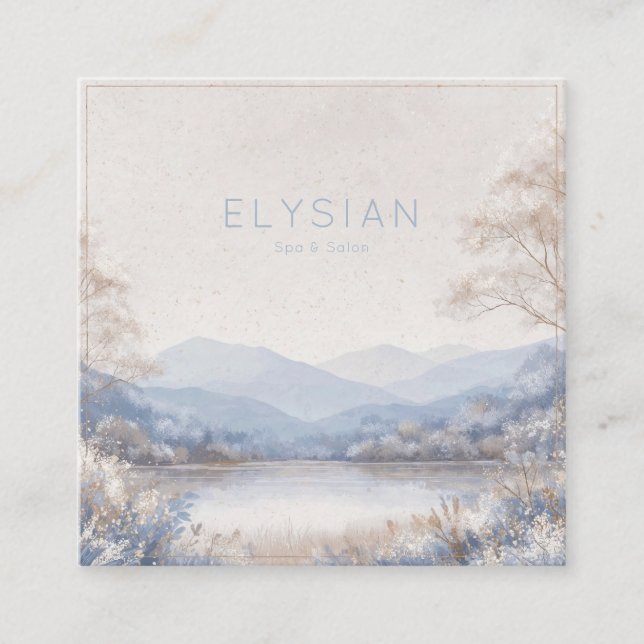 Winter Landscape Gold Frame Frosted Blue Floral Quadratische Visitenkarte (Vorderseite)