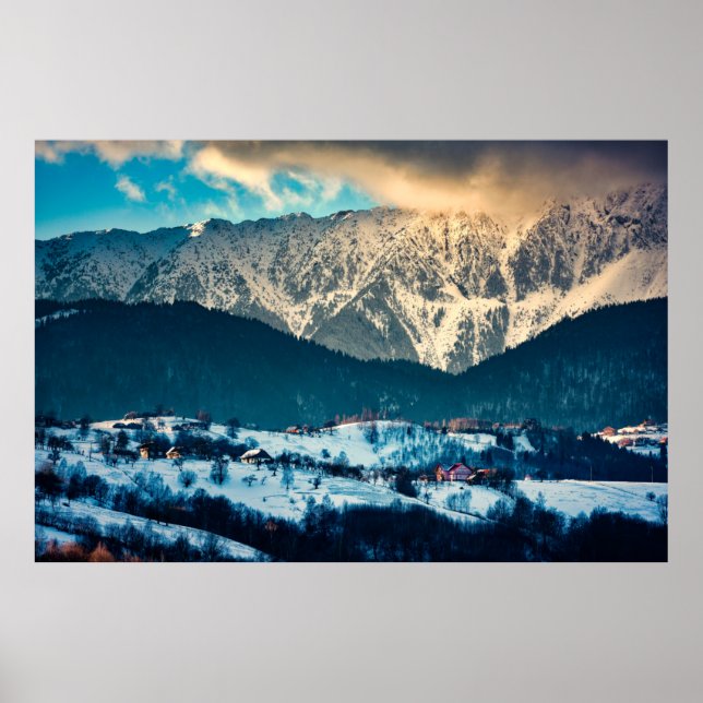 Winter landscape in Carpathian Mountain. Bran, Rom Poster (Vorne)