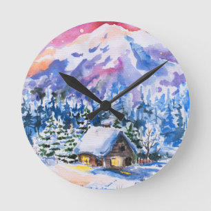 Winter landscape runde wanduhr