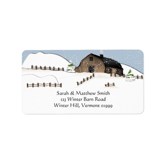 Winter Landschaft Barn Address Labels Adressaufkleber (Vorne)