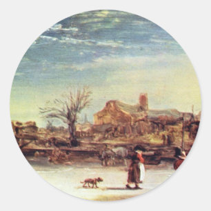 Winter-Landschaft durch Rembrandt Harmensz. Van Runder Aufkleber