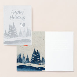 Winter Landschaft Forest Moon Navy Blau Zeichnend Folienkarte
