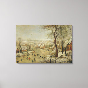 Winter-Landschaft mit Vogel-Falle (Öl auf Platte) Leinwanddruck