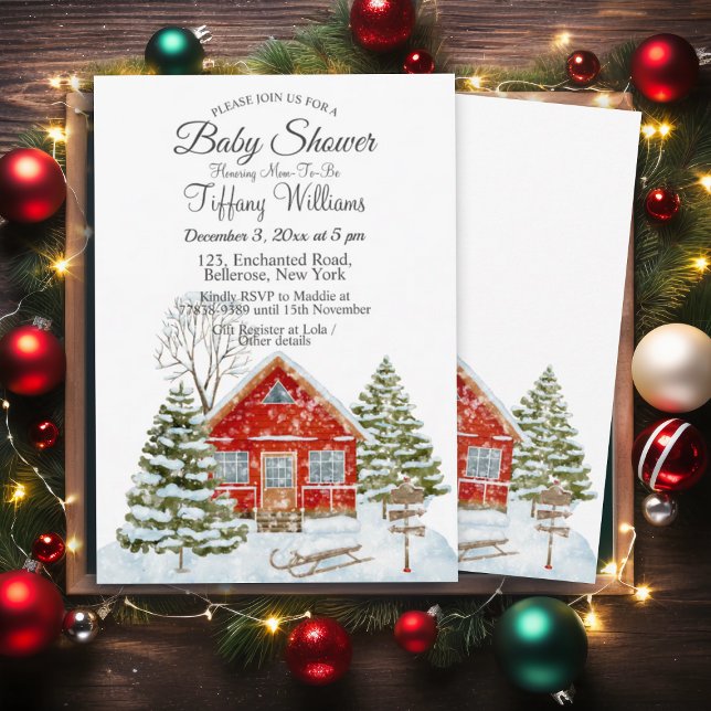 Winter Landschaft Red House Kinderdusche Einladung (Von Creator hochgeladen)