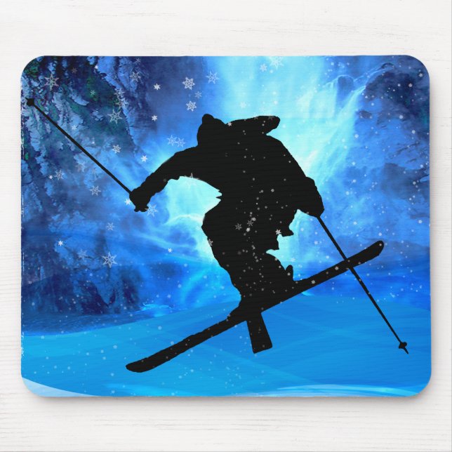 Winter-Landschaft und Freistil-Skifahrer Mousepad (Vorne)