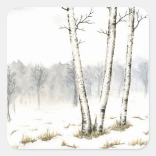 Winter-Landschaftsaufkleber Quadratischer Aufkleber