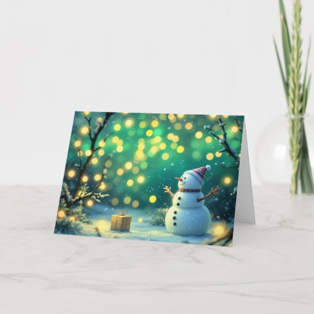 Winter Lichterkette Schneemann Karte (Vorderseite)