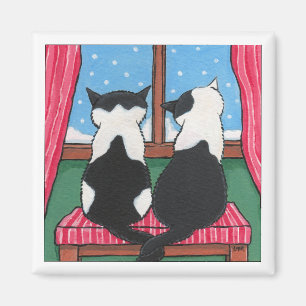 Winter Liebe Katzen, die Schwänze halten   Katzenk Magnet