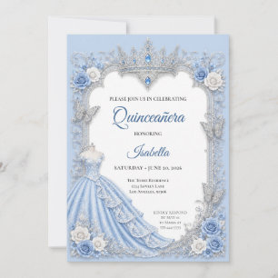 Winter Light Blue Silver Princess Quinceañera Einladung