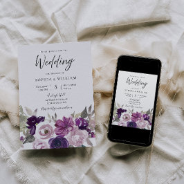 Winter Lila Lavendel Floral Elegante Hochzeit Einladung