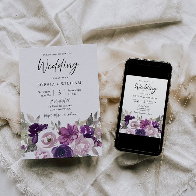 Winter Lila Lavendel Floral Elegante Hochzeit Einladung (Von Creator hochgeladen)