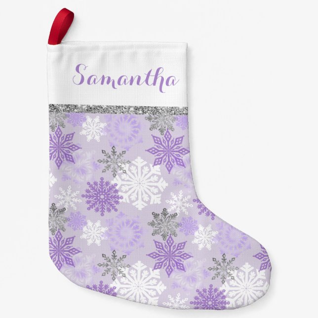 Winter Lila und silber Personalisiert Kleiner Weihnachtsstrumpf (Vorderseite)