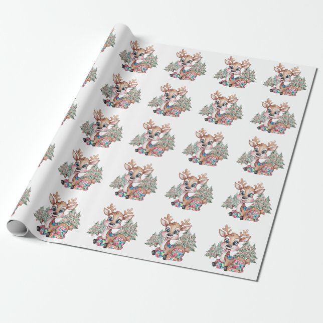 Winter Little Rentier Sewn Patchwork Kinderdusche Geschenkpapier (Ungerollt)