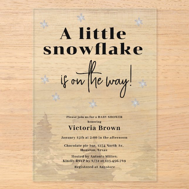 Winter Little Snowflake Baby Shower  Acryleinladungen (Vorderseite)