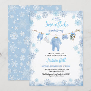 Winter Little Snowflake Baby Shower Boy Blue Einladung