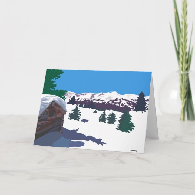 Winter Log Cabin Card Feiertagskarte (Vorderseite)