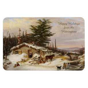 Winter Log House Kunst Magnet mit individuellem Te