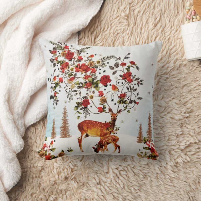 Winter Love Bird Weihnachtsbaum Wasserfarbe Kissen (Decke)