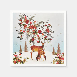 Winter Love Bird Weihnachtsbaum Wasserfarbe Serviette
