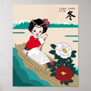 Winter Lugu-See Yunnan Ethnische Mädchen Poster