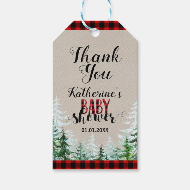 Winter Lumberjack Babydusche Danke, dass Sie die T Geschenkanhänger (Vorderseite)