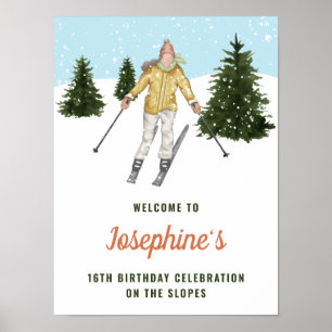 Winter Mädchen Skifahren Abfahrt Skifahren Geburts Poster