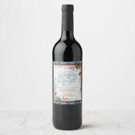"Winter Magic" Trendy Blue Gingham Holly Weihnacht Weinetikett