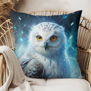 Winter-Magie-Schneeeule-Mystik-Blau-Wurfkissen Kissen