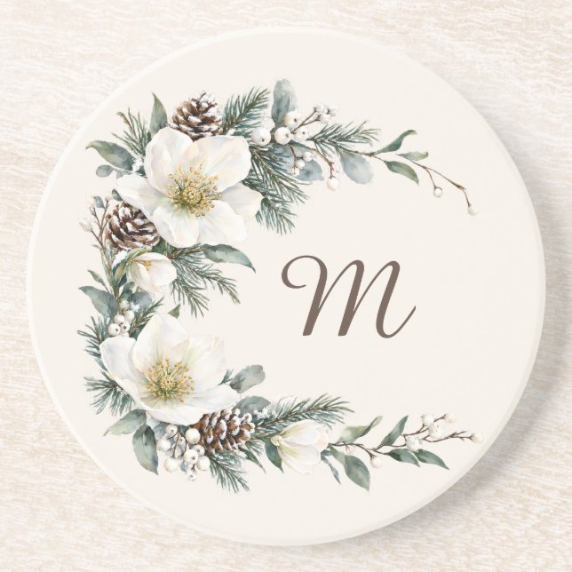 Winter Magnolia Monogram Getränkeuntersetzer (Vorne)