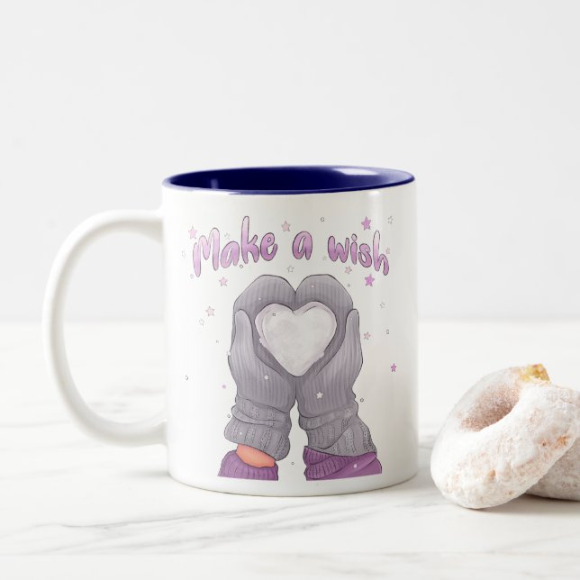 Winter Make A Wish Girly  Zweifarbige Tasse (Mit Donut)