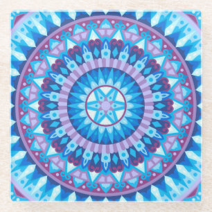 Winter-Mandala Blaues Schneeflockenmuster Geometri Glasuntersetzer
