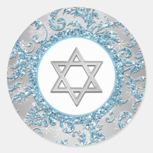 Winter-Märchenland-Damast-Schläger Mitzvah Runder Aufkleber