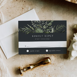Winter Meadow Green Botanical Wedding RSVP Karte