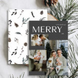Winter Merry 3 Foto Modernes Schwarzes Wasser Feiertagskarte<br><div class="desc">Dieses Jahr lass deinen Freunden und der Familie wissen, dass dir die Winter Merry 3 Foto Modern Black Watercolor Weihnachtskarte am Herzen liegt. Es ist nicht nur stilvoll und modern, sondern bietet auch genug Platz, um drei der beliebtesten Erinnerungen aus dem vergangenen Jahr zu besichtigen. Das Design ist sauber und...</div>