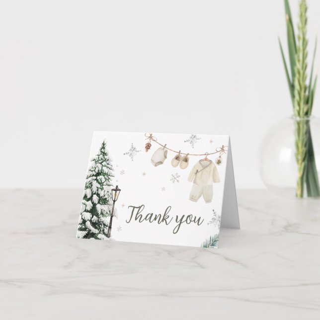Winter Merry Little Baby Kleidung Baby Dusche Dankeskarte (Vorderseite)
