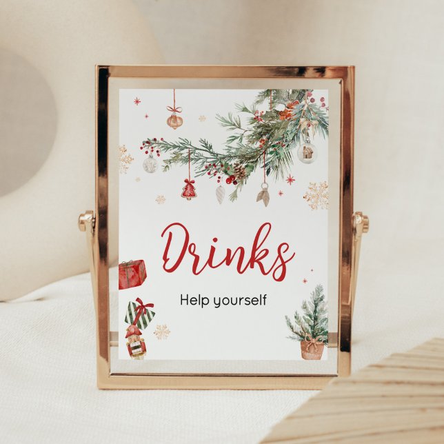 Winter Merry Little Christmas Baby Duschgetränke Poster (Merry Little Winter Christmas Baby Shower Drinks Sign)