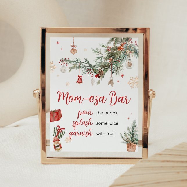 Winter Merry Little Christmas Mama Osa Bar Poster (Merry Little Winter Christmas Baby Shower Mom Osa Bar Sign)