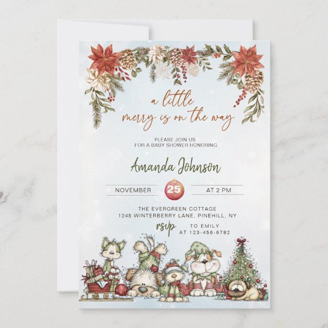 Winter Merry Puppy Baby Shower Einladung (Vorderseite)