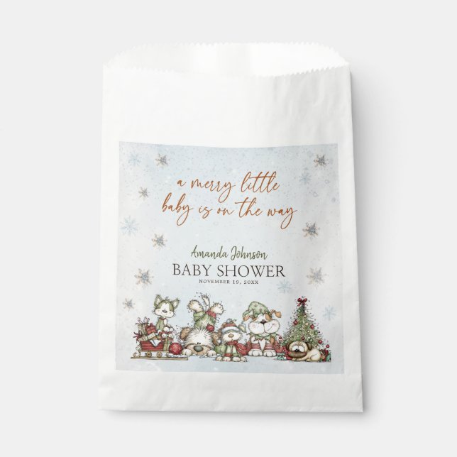 Winter Merry Puppy Christmas Gnomes Baby Shower Geschenktütchen (Vorderseite)
