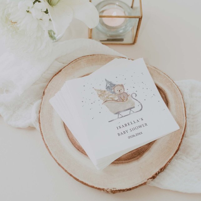 Winter Minimalistisch Bear Sleigh Baby Dusche Serviette (Von Creator hochgeladen)