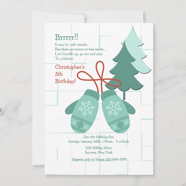 Winter Mittens Einladung (Vorderseite)