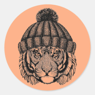 Winter-Mode-bereiter Tiger Runder Aufkleber