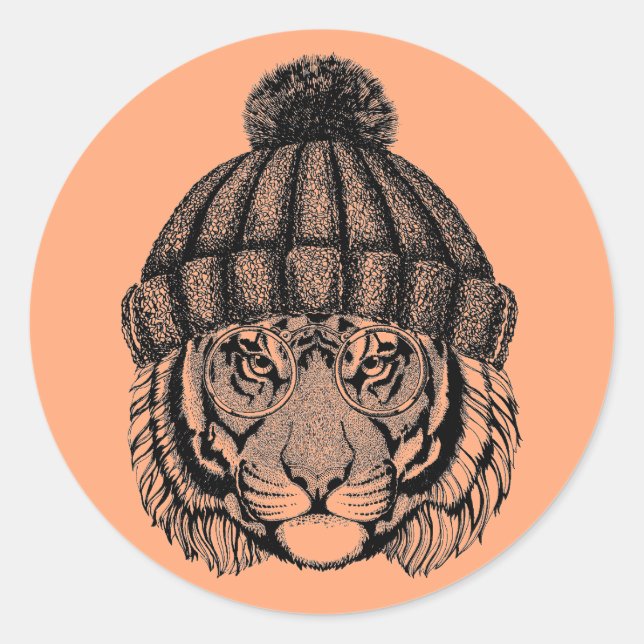 Winter Mode Ready Tiger Runder Aufkleber (Vorderseite)