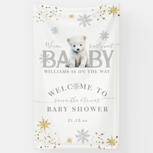 Winter Modern Bearly Wait Baby Dusche Willkommen Banner (Vertikal)