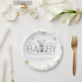 Winter Modern Bearly Wait Baby Dusche Willkommen Pappteller