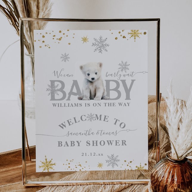 Winter Modern Bearly Wait Baby Dusche Willkommen Poster (Von Creator hochgeladen)