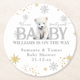 Winter Modern Bearly Wait Baby Dusche Willkommen Runder Pappuntersetzer