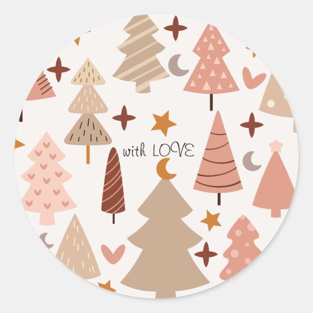 Winter Modern Boho Weihnachten Runder Aufkleber (Vorderseite)